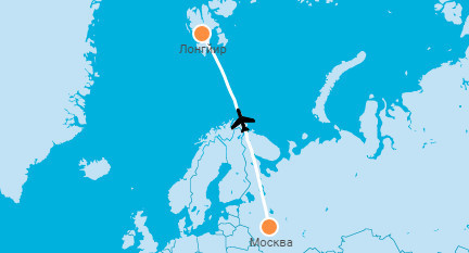Карта перелета Москва-Лонгйир