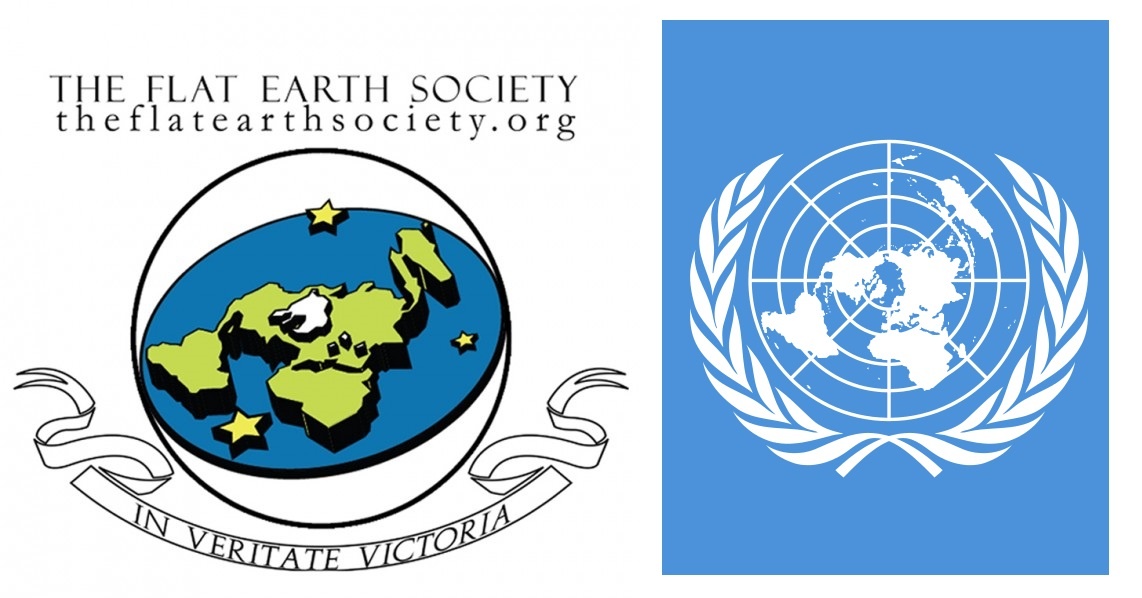 Сравнение флага ООН и флага Общества плоской Земли