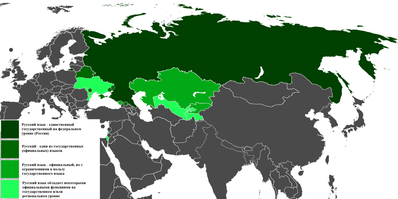 Чем темнее цвет тем больше процент владения русским языком. Заимствовано у Wikipedia.